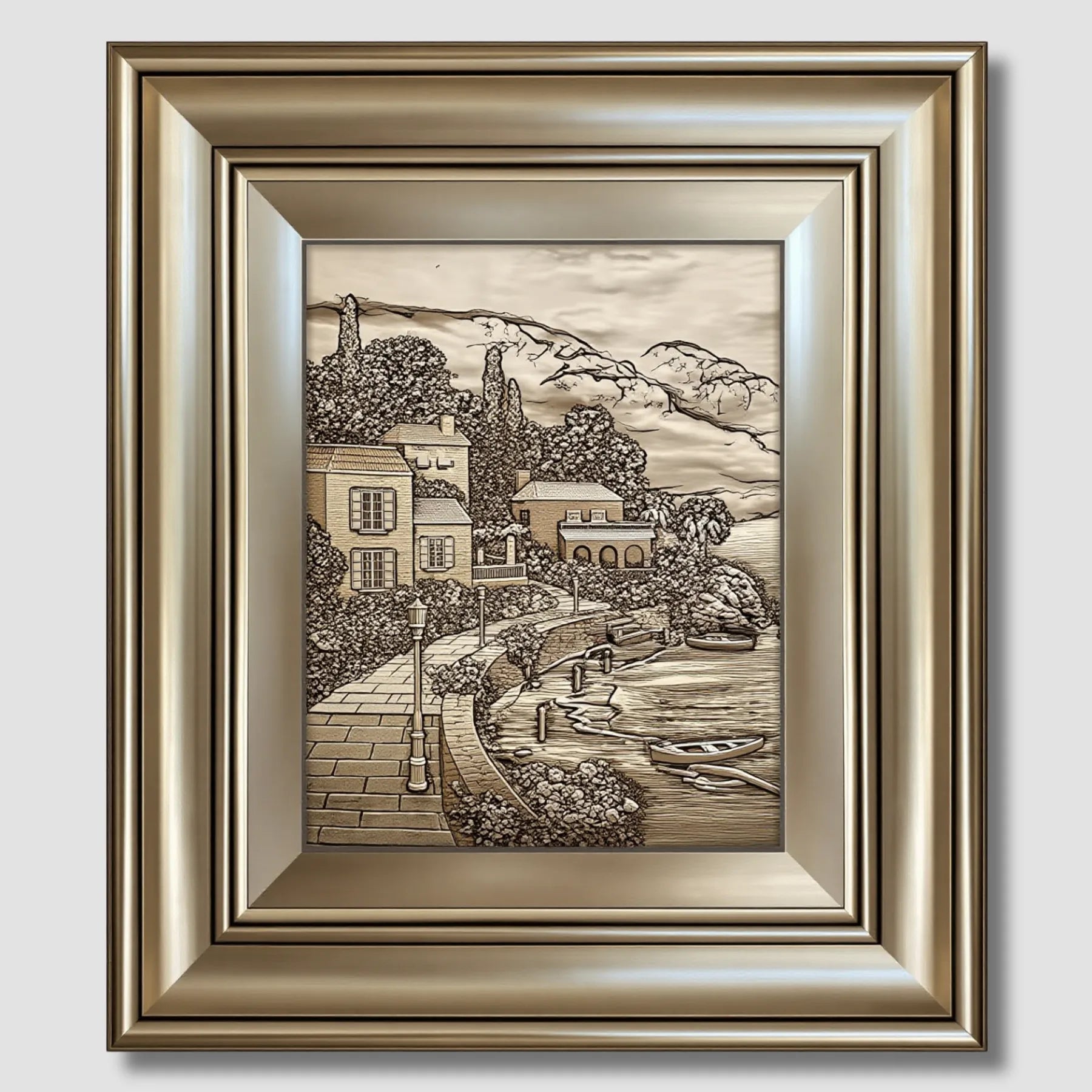 منظر طبيعي بارز - البحر مع الجبل - فضي - Azizi Design - عزيزي ديزين