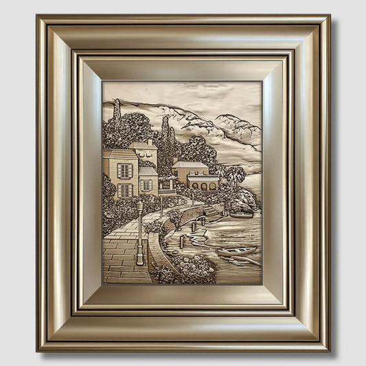 منظر طبيعي بارز - البحر مع الجبل - فضي - Azizi Design - عزيزي ديزين