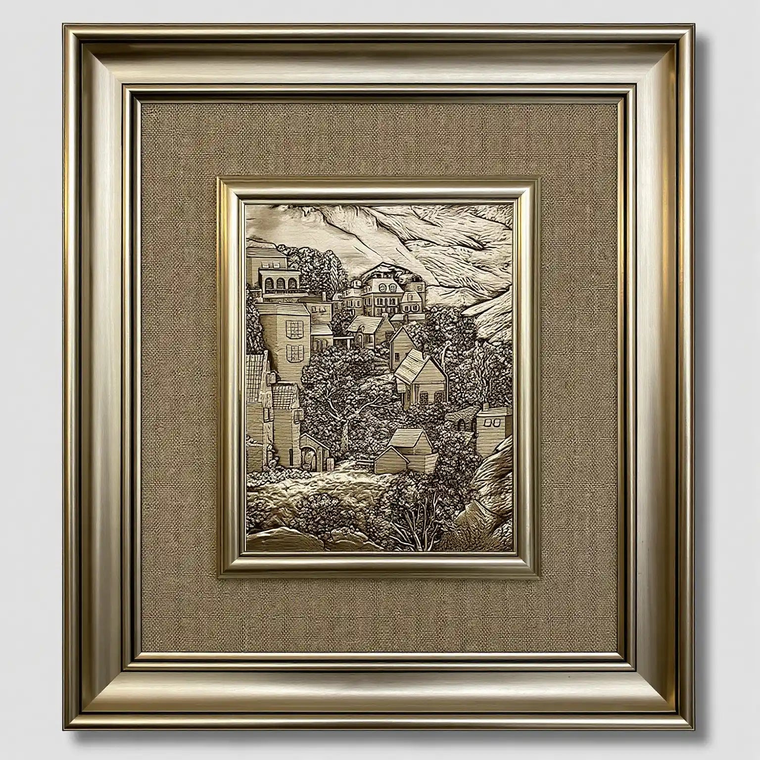منظر طبيعي بارز - قرية جبلية - فضي - Azizi Design - عزيزي ديزين