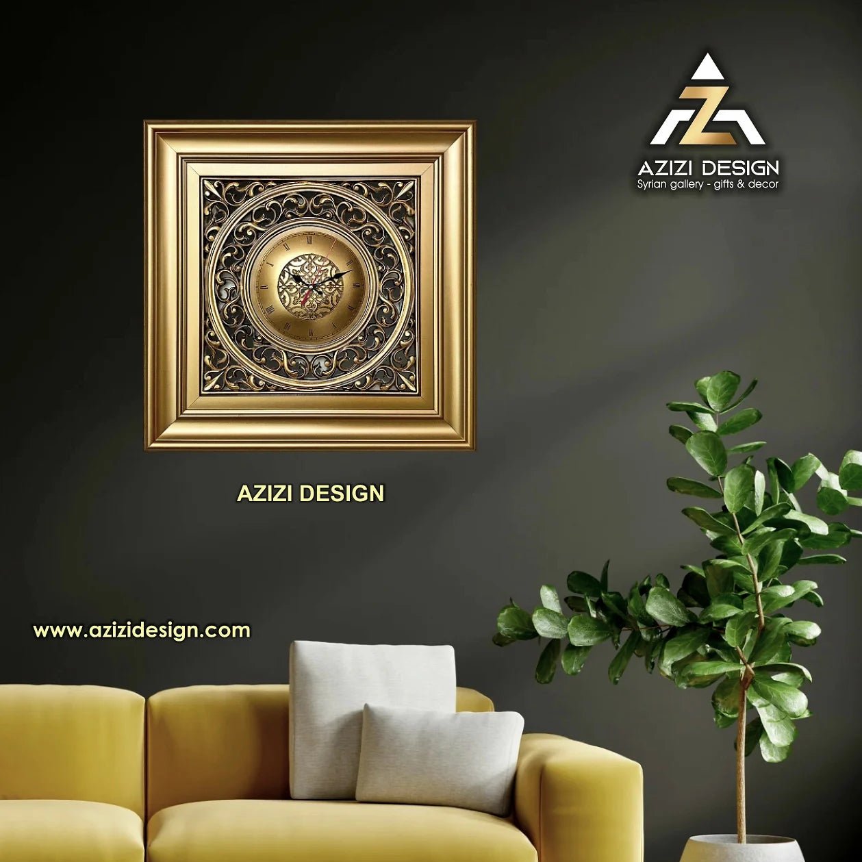 ساعة فاخرة - كبيرة - ذهبي - Azizi Design - عزيزي ديزين