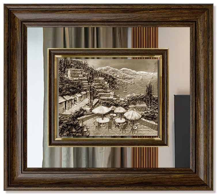 Modern  3D Sculpture Tableau - small - Cafe with a view - Brown