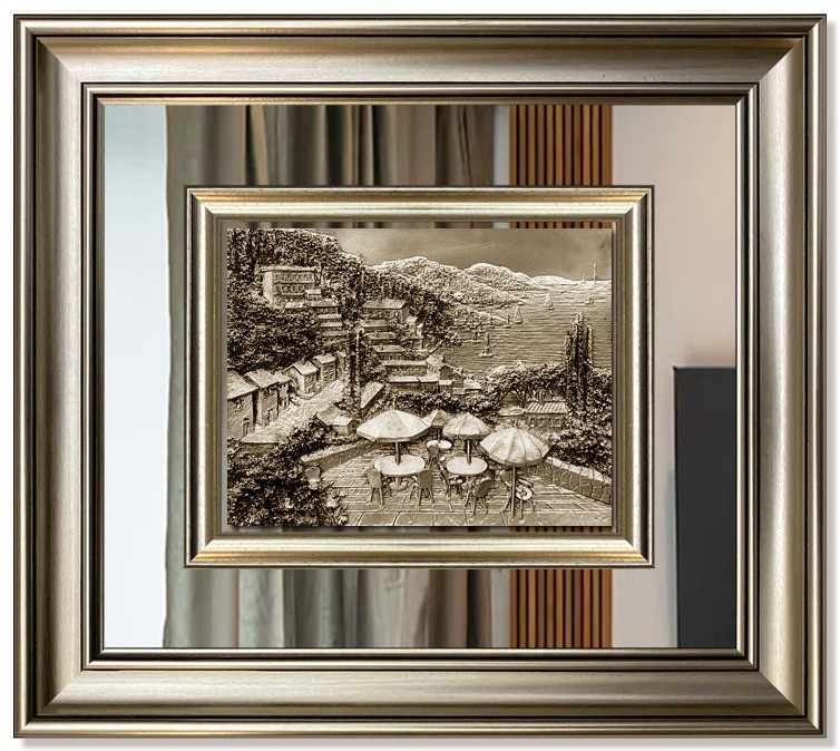 Modern  3D Sculpture Tableau - small - Cafe with a view - Silver