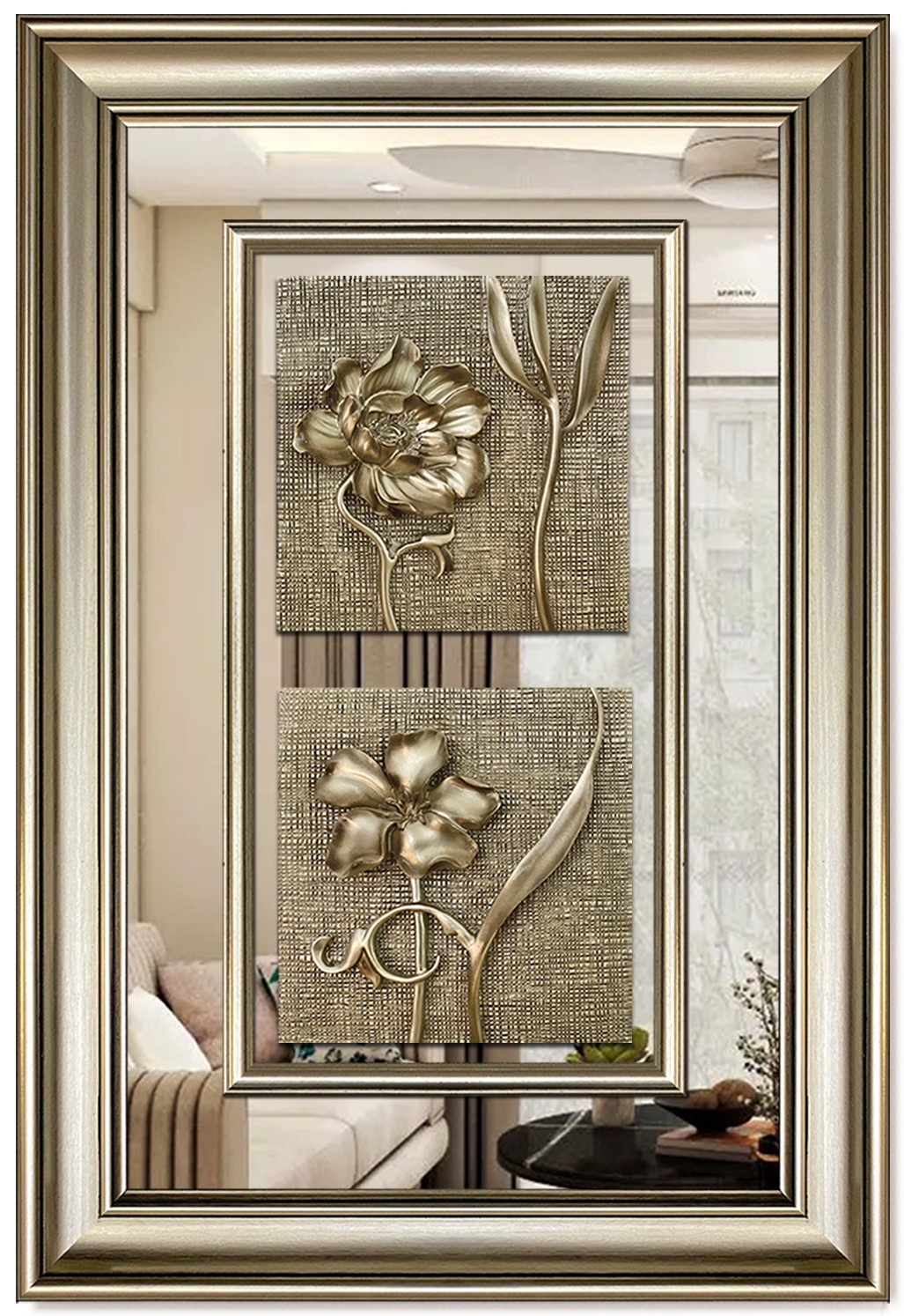 Modern  3D Sculpture Tableau - big - roses - Silver - Longitudinally