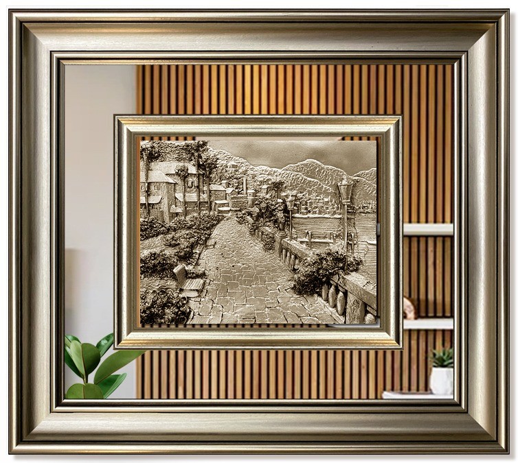 Modern  3D Sculpture Tableau - small - Marine Corniche - Silver